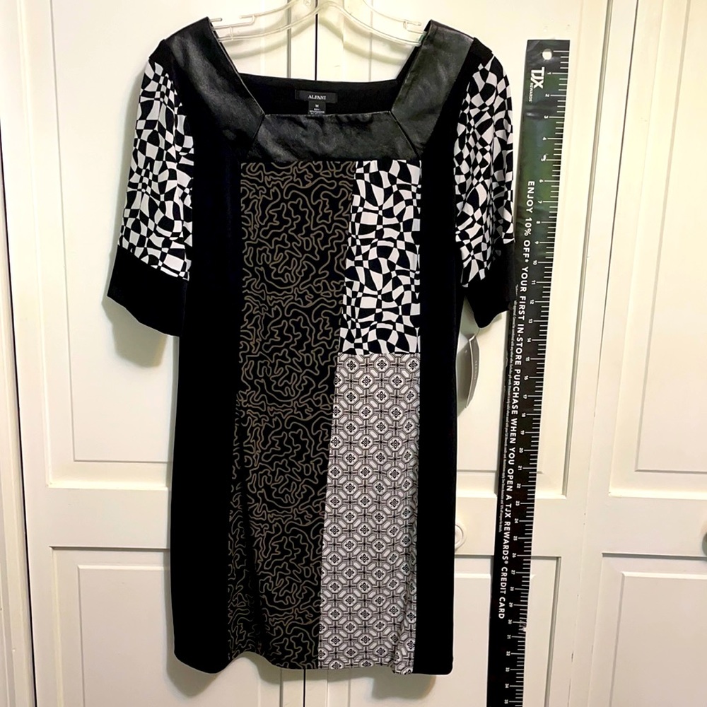 ALFANI TUNIC TOP/DRESS LEATHER ACCENTS SZ M NEW